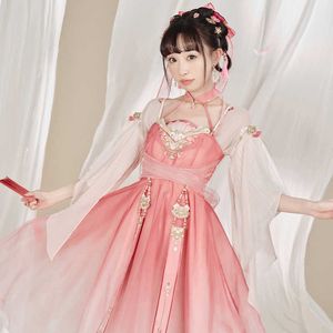 Abbigliamento etnico Nuovo vestito di Hanfu rosa migliorato Stile cinese Abiti da ballo classici per adulti di sesso femminile Tang Song Dynasty Abiti da ricamo DQL7534 G230428