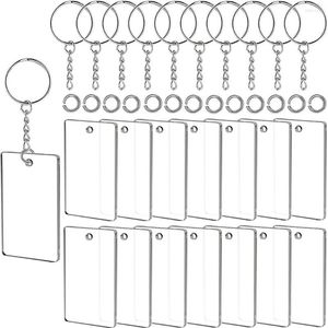 Klapety 90PCS Clear akrylowe klosze Blańki Prostokąta Łańcuch kluczy Transparent Pierścienie dla niestandardowych tagów winylowych i majsterkowania