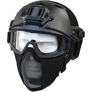 Fast Tactical Helmet with Ear Protection Foldable Half Face Airsoft Mesh Mask and Tactical Goggles for Airsoft Paintball Hunting Shooting Outdoor Sports
