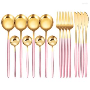 Dinnerware Sets 16Pcs Pink Gold Tableware Stainless Steel Cutlery Set Steak Family High-end Knife Fork Spoon