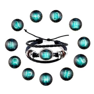 Цепные модные ювелирные украшения 12 браслет созвездия мужчины женщины Винтажный цвет черный плетеный регулируемый Mtilayer кожа