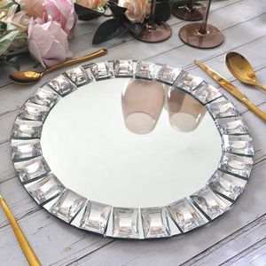 Party Decoration 20pcs)Beautiful Silver Diamond Acrylic Mirror Charger Plates Glass Bead Wholesale For Wedding Yudao1468