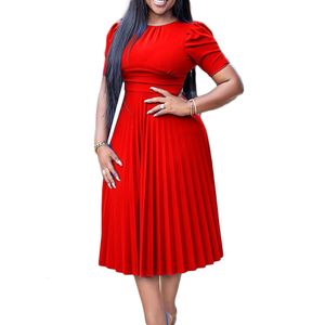 Vestidos casuais, senhoras, vestido elegante de temperamento de manga curta feminina de manga curta peplum pregas vestido de joelho vermelho vestido de tamanho grande 230512