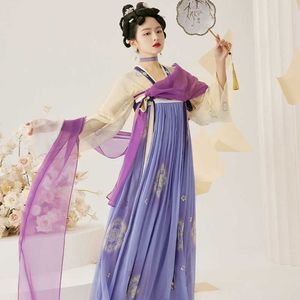 Etniska kläder Nya Hanfu Suit Tang Dynasty Ancient Folk Dance Stage Performance Comes Purple Hanfu Dress Chinese Festival Clothing DQL6690 G230428