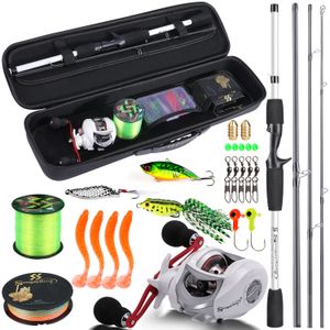 Fishing Accessories Sougayilang 1 98m Casting Rod and Reel Full Kit 4 Section M Power Carbon 500M Line Lures Hooks Carrying Bag 230512