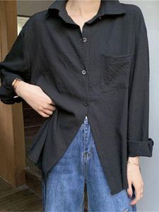 Women's Blouses 2023 Women Green Oversized Basic White Shirts Female Korean Fashion Pleated Black Cardigan Vintage All-match Z4353