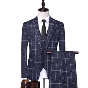 Ternos masculinos casamento de tamanho grande mass 3 peças fit slim fit stapland terno marinho azul single de peito vintage