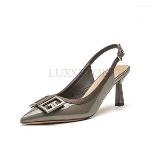 Donne Sandali morbidi in pelle scarpe slingback sottili tacchi alti donne abiti da ufficio moda sotto appunti pompe da donna punta