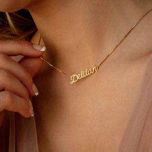 Personalisierte Namenskette für Frauen, jede Schriftart mit Box-Kette, goldene Namensschild-Halskette, beste Freundin, perfektes Geburtstagsgeschenk, Halsband 2022