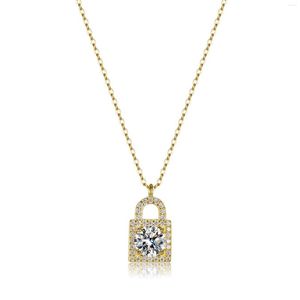 Kedjor 925 Sterling Silver Pendant 1 Moissanite Necklace Women's 18K Gold Plated Key Heart Lock