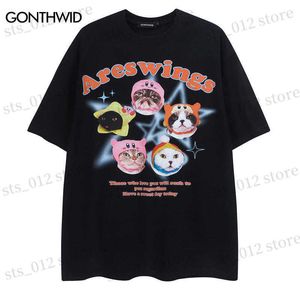 Herr t-shirts harajuku t shirt streetwear roliga katter grafisk tryck bomull lös tshirt 2023 män hip hop mode casual short hylsa tee tops t230512