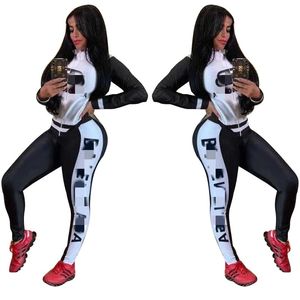 Two Piece Pants Tracksuit Casual Outfits Women Fashion Print Jacket och Sweatpants sätter gratis fartyg