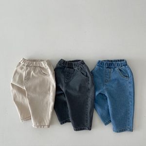 Dżinsy maluch dziecięcy chłopiec dżinsy sprężyna dziewczyna solidne dżinsowe spodnie dla niemowląt czyste bawełniane moda dla dzieci chłopcy 0-24m 230512