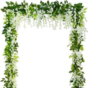 Decorative Flowers 5Pcs Wisteria Vine Artificial Hanging Plants Greenery Leaf Garland For Wedding Kitchen Home