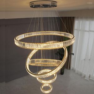 Lampadari Lampadario moderno per soggiorno Grande scala El Hall Lampada LED ad anello rotondo in cristallo Lampada per decorazioni per la casa