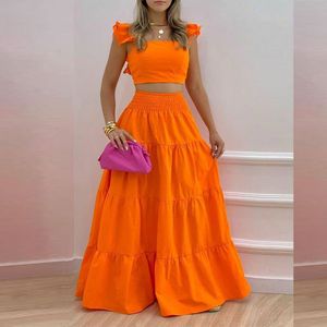 Two Piece Dress Sexy Solid Maxi Dress 2 Piece Sets Women Summer Boho Casual Two Piece Set For Women Outfit Crop Top And Long Skirt 230512