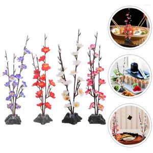 Conjuntos de utensílios de jantar 4 PCs Decoração de Sushi Plate Japonês Plato de Dinalização de Flores Pequenas Servindo Plantas Aquáticas Fake Mini Artificial Mini