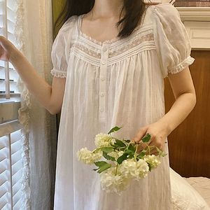 Kobiety sleep salon czysty bawełniany wiktoriańska nocna sukienka Kobiety biały krótki rękaw długi szata Peignoir romantyczne vintage koszulę nocną księżniczkę snu p230511