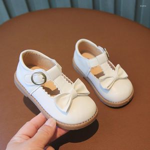 Flat Shoes Spring Autumn Girls T Strap Bow Leather For Kids Oxford Children Flats White Mary Jane Anti-slip Toddler 73R