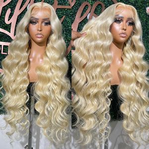 Pervian Hair 40 Zoll 613 Honigblond Farbe Perücke 13x4 HD Transparente Spitze Frontal Perücken Für Frauen Tiefe Körperwelle Synthetische Perücke Für Frauen