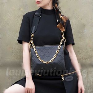 Designer-Geldbörsen M57790 COUSSIN Umhängetaschen Luxuriöse Umhängetasche, klassische quadratische Handtaschen, echtes Leder, geprägte Messenger-Tasche mit zwei Riemen und Kette