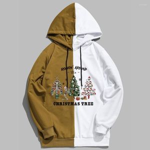 Herren Hoodies Rockin Around The Christmas Tree Print Sweatshirt Kontrastnähte Langarm Mode Lässig Unisex Totenkopf Pullover