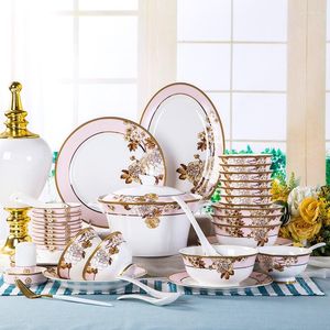 Dinnerware Sets Jingdezhen Ceramic Bone Porcelain Tableware Gift Dishes Spoons Bowls