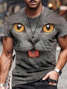 RUKAS Interesting T-shirt Animal Cat Throat Cut A B C D E 3D Print Large Size Casual Weekend Short Sleeve Clothing