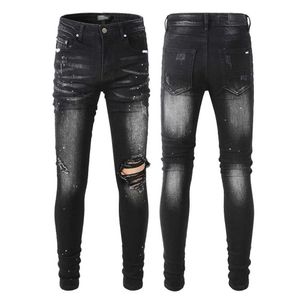 2023New Desigenr Street Fashion Hole Patch Jeans High Design personalizado de masculino Slim Leggings 98ci