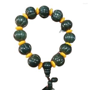 Bangle China Hand-Carved Natural Jade Hand-String Blue Balls Bracelet Beads