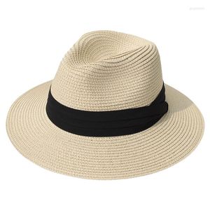 Breda brim hattar sommaren panama stråhatt för kvinnors roll vikbar väv sol cap flicka strand semester fedora lady grossist