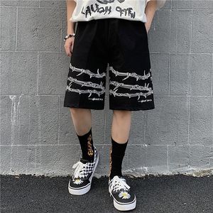 Męskie szorty Harajuku Streetwear Iron Cain Wzór Jogger Shorts Mężczyźni i kobiety Hip Hop Shate Board Shorts Summer Elastic TALIST 230511