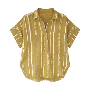 Camas de blusas femininas camisa de blusa feminina de blusa feminina Camisa de chiffon tamanho grande camisa de tira de manga curta solta camisa listrada de camisa de fundo 230512