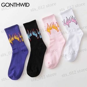 Men's Socks Fire Flame Socks Streetwear Hip Hop Fashion Harajuku Casual Cotton Skateboards Men Women Socks Black Blue White Pink T230512