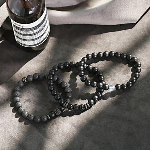 Strand Black Lava Stone Breads Bransoletka 3PCs/Set Men Bracelets for Women Jewellery Pulsera Hombre Armband Akcesoria