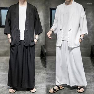 Etniska kläder japanska mode samurai champloo fjäril kimono man vintage harajuku stil asiatiska streetwear breda byxor för män
