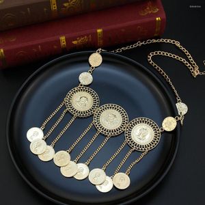 Hänge halsband neovisson turkisk rund blommor form mynt kedja guld pläterade kvinnor halsband arabiska bröllop smycken etniska