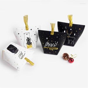 Present Wrap Black and White Cookie Candy Box Foil Gold Ribbon Packaging Boxes Wedding Favors Gifts Birthday