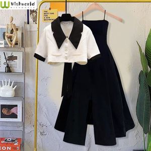 Two Piece Dress Spring and Summer Women's Suit Korean Version Western-style Age Reduction Top Slimming Sling Dress Two-piece Set 230512