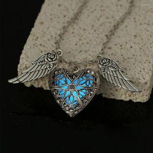 Chains Women Glowing Jewelry Waterdrop Locket Pendant Flashing Stone Drop Glow In Dark Necklace Angel's Wing Love