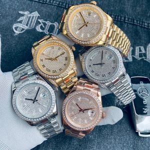 Relógio de diamante 41mm data masculino relógio de luxo movimento automático 316l anti-falsificação vidro padrão gelado para fora relógio masculino