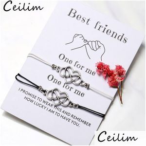 Charm Bracelets Bohemian Heart Couples Set For Women Men Infinite Knot Wax Rope Bracelet Best Friend Wish Card Jewelry 2Pcs/ Dhgarden Dhwyn