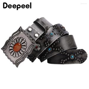 Belts Deepeel 3.8cm Wide Vintage Rivet Leather Belt Top Layer Cowhide Men's Punk Style Girdle Luxury Designer Waistband For Jean