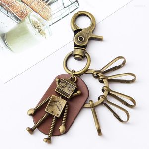 Keychains MINHIN Multiple Robot Pendant Leather Key Chains For Women Men Vintage Charms Car Rings Keychain Accessories