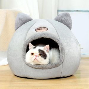Kattbäddar möbler grå mjuk säng valp hundkorg för hus djupt sömn husdjur tält mysig grotta inomhusförsörjning varmt hushåll