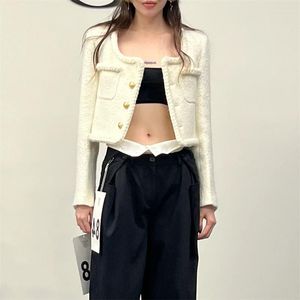 Kvinnorjackor Heavy Industry Tweed Short Coat Woven Pink Single Breasted Square Collar Jacket Luxury Top White Korean 2023 Fall