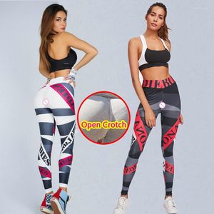 Women's Leggings Woman Sexy Open Crotch Digital Print Spandex Crotchless Panties Sport Push Up Pants With Hidden Zippers Booty Lifting