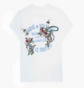 Nuova maglietta pullover Zadig Voltaire 24ss T-shirt estiva semplice in cotone da donna T-shirt classica con stampa di lettere ricamata versatile a maniche corte t-shirt zv