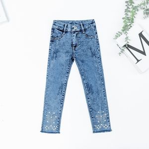 Jeans vårens höstflickor jeans barn fjäril casual stretch denim byxor barn rak fulllängd byxor 230512