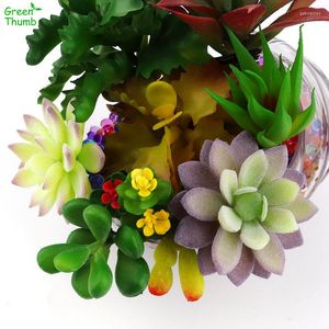 装飾的な花1pc 8 10 cmミニ多肉植物人工プラスチック植物緑の紫色の勾配カラーロータス手作りの家族の飾り